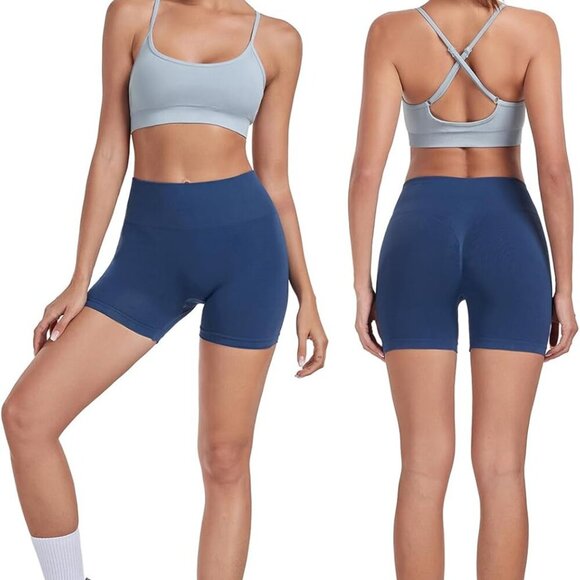 Workout Sets for Women 2 Piece Outfits High Waisted Yoga Shorts with Adjustable - Picture 4 of 5